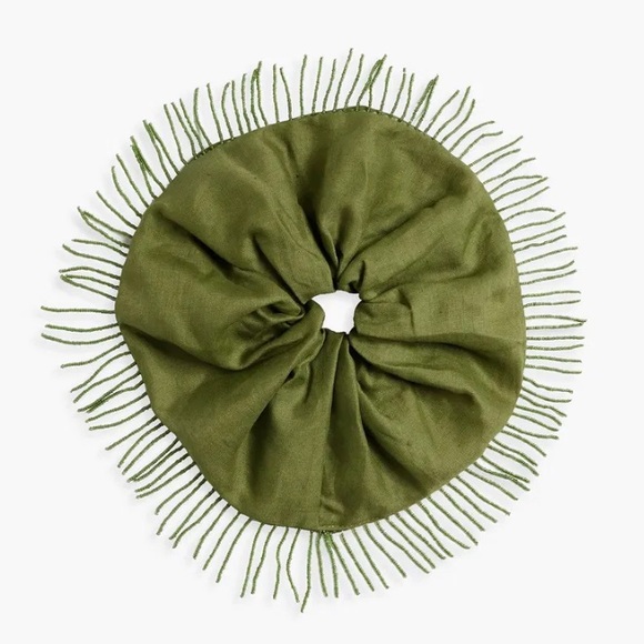 Ganni Accessories - NWT Ganni Fringed Bead-Embellished Linen Hair Scrunchie Tie in Chartreuse Green